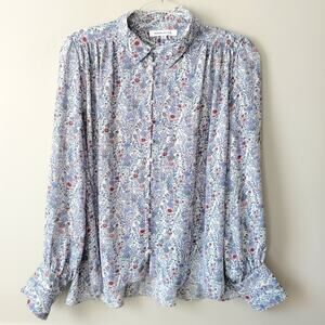 Women Rose Olive Ditsy Floral Button Blouse Top M Country Flowy Office Twee NEW